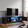 Black High Gloss 150cm TV Stand Cabinet with LED Lights 2 Doors for Living Room
