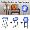 Outdoor Plant Stand Folding Mosaic Side Table Round End Table w/Ceramic Tile Top