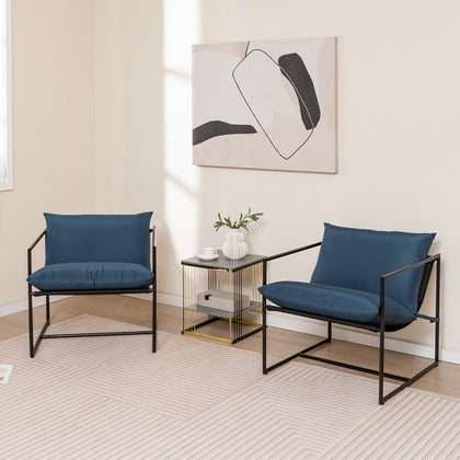 2Pcs Outdoor Modern Ergonomic Lounge Chair Sling Accent Chair Home Leisure Chair