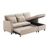 L-SHAPED CORNER SOFA, 3 SEATER PULL OUT SOFA SETTEE SOFA BED WITH STORAGE, BEIGE