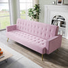 3 Seater Sofa Bed Pink Luxury Velvet Nonwovens New Foam Contrast Gold Metal Legs