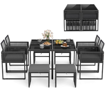 9 Pieces Patio Dining Set Outdoor Space-Saving Furniture Set-Gray