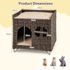 Foldable Wicker Kitten Condo 2-tier Rattan Cat House w/ Elevated Perch