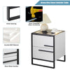 LED Wireless Charging Bedside Table 2 Drawer Nightstand White Metal Legs Modern