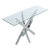 Glass Console Table with Clear Tempered Glass and Chrome Cross Leg Design 120cm