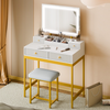 Mondeer LED Dressing Table Stool Smart Vanity Makeup Desk w/ 4 Drawers 3 Shelves