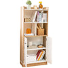 Wooden 4-Tier Bookcase Freestanding Display Unit with 2 Doors & Open Shelves
