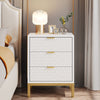 White Modern Bedside Table with 3 Drawers Storage, Wooden Nightstand End Table