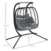 Double Seater Rattan Swing Chair Hanging Patio Seat Thick Cushion Metal Frame