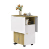 Mobile Folding Dining Table with Wheels Storage Cabinet Drop Leaf Kitchen Table
