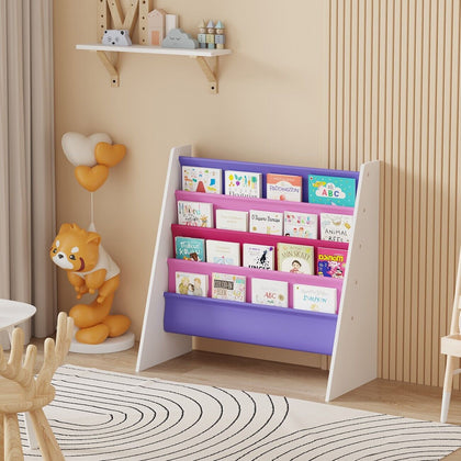 4 Tier Children Sling Book Rack Bookshelf Wooden Kids Book Rack Storage Shelf