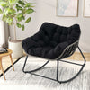 2Pcs Outdoor Rocking Chair Oversized Patio PE Wicker Egg Chair-Black