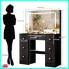 7 Drawers Black Dressing Desk With LED Lighed Mirror Vanity Makeup Table Bedroom