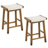 Set of 2 Bar Stools Saddle Seat Stool Counter Height Stools W/ Rubber Wood Legs