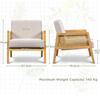 Armchair Set of 2 Linen Fabric Accent Chairs with Rattan Sides Wood Legs Beige