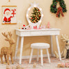 Kids Vanity Set Makeup Dressing Table Set w/Adjustable Brightness-White