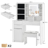 White Dressing VanityTable Makeup Desk LED Mirror Glass Top w/Drawer Divider