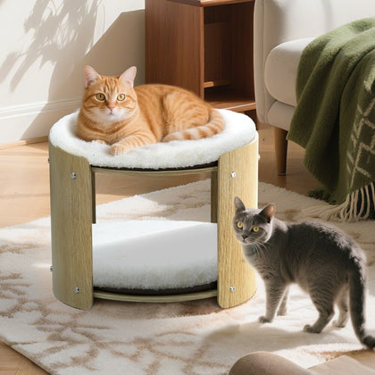 2-Level Cat House Pet Cat Bed Bunk Sleeping Snuggle Condo House Fluffy Cushion