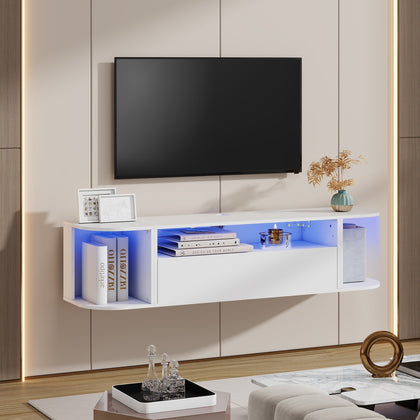 130cm Floating TV Stand Unit RGB LED Lighted Wall Mounted Cabinet Storage Door