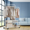 Rolling Clothes Garment Rack Double Pole Hanging Rail On Wheels w/ Shelf