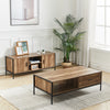 Wooden Coffee Tea Sofa Table w Drawer Open Shelf Storage Metal Frame Living Room