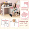 Student Writing Desk with 3-Layer Side Shelf & Storage Cabinet-Pink