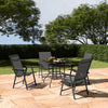 Black Garden Table 80cm Square Patio Bistro Glass Top Dining Table &Parasol Hole