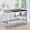 Stainless Steel Sink Double Bowls Kitchen Wash Basin w/ Left Platform Work Table