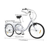 24" Adult Tricycle 6-Speed White 3 Wheel Bicycle Cruise Trike with Basket + Lamp