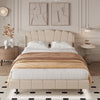 LED Upholstered Bed 5ft King Size Bed Platform Bed frame Wood slat support Beige