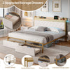 4ft6 Double Gold Metal Bed Frame with Drawer Storage Headboard Charging Station