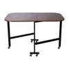Brown Mobile Arc-edged Drop Leaf Table, Folding Kitchen Dining Table w/ 6 Wheels