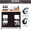 Utility Wooden Movable Kitchen Storage Trolley Cart Cupboard W/ Rolling Wheels