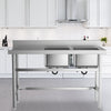 Catering Sink Stainless Steel Double Bowl Commercial Kitchen Left Hand Drainer