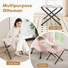 Upholstered Sherpa Reading Chair Accent Sofa Chair Set w/Footrest-Pink