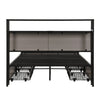 Double Bed Frame with LED Lights, 4 Drawers, Charging Station Metal Platform Bed