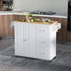 Rolling Kitchen Island with Drop Leaf, 3 Drawers and Spice Rack, White