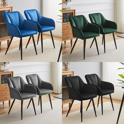 2 x Velvet Dining Chairs Upholstered Metal Legs Reception Accent Chairs Armchair