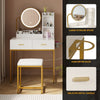 Modern Dressing Table Set 3 Color LED Lighted Vanity Table with Stool 2 Drawer