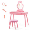 Kids Vanity Set Makeup Dressing Table Set w/Adjustable Brightness-Pink