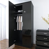 Black High Gloss 2 Doors Wardrobe Bedroom Furniture Storage With Hanging Rail