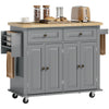 Rolling Kitchen Island Cart with Rubber Wood Top, Spices Grey