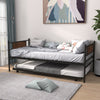 190*90cm Metal Daybed Retro Mattress Foundation with Pull-out Trundle & Wheels