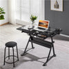 Glass Drafting Table Adjustable Desk, Tilting Drawing Table w/ Stool 2 Drawers