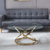 Home Office Large Gold Round Glass Coffee Table with Stainless Steel Leg 90x46cm