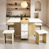 Drop Leaf Table & Stools Foldable Dining Set with Storage, 120x80cm, Oak+White