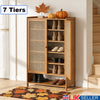Shoe Rack Shoe Storage Cabinet Rattan Wood Stand Cupboard Unit Organiser 2 Doors