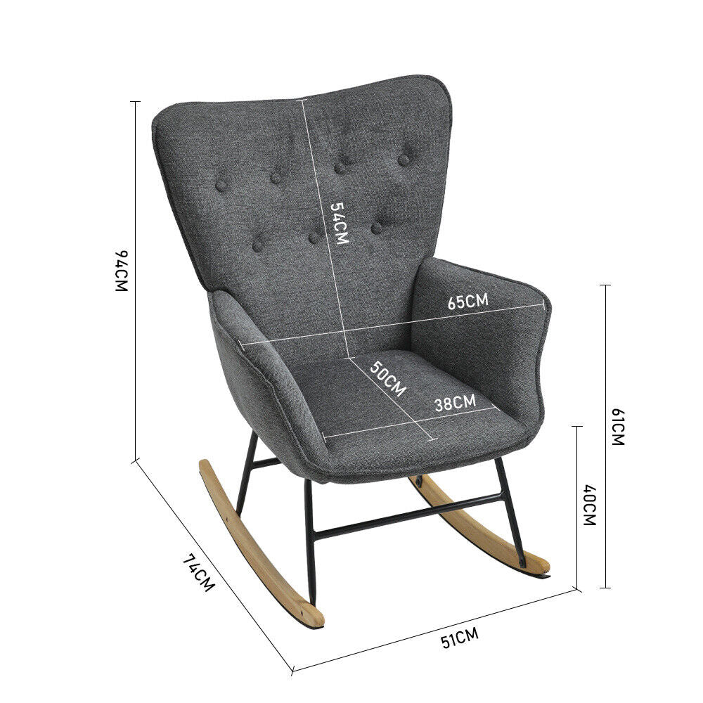 Modern Upholstered Rocking Chair Relaxing Rocking Armchair Single Sofa Wing Back