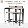 Bar Table and Stools Set, Kitchen Table and 2 Chairs with Backrest, Footrest