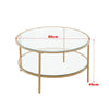 Round Glass Coffee Table with Golden Metal Legs & Shelf Living Room Furniture